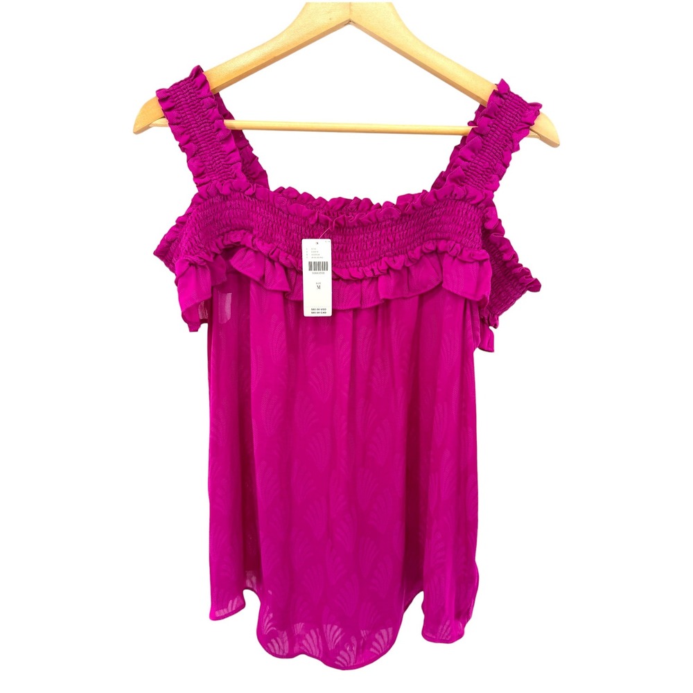 Anthropologie Pink Smocked Ruffle Off Shoulder Top Size M‎ NEW Brunch Whimsical